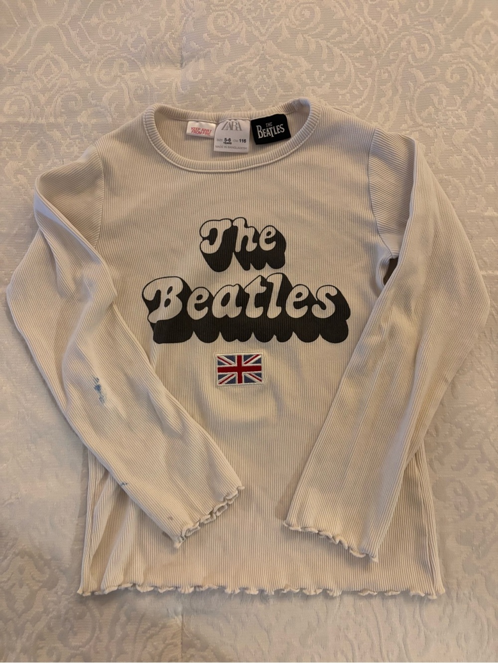 Zara Cream Ribbed The Beatles Long-Sleeve Tee with Union Jack